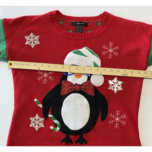 United States Sweaters Womens M Christmas Penguin Glasses Bow Sequins Polka Dots - Picture 6 of 10